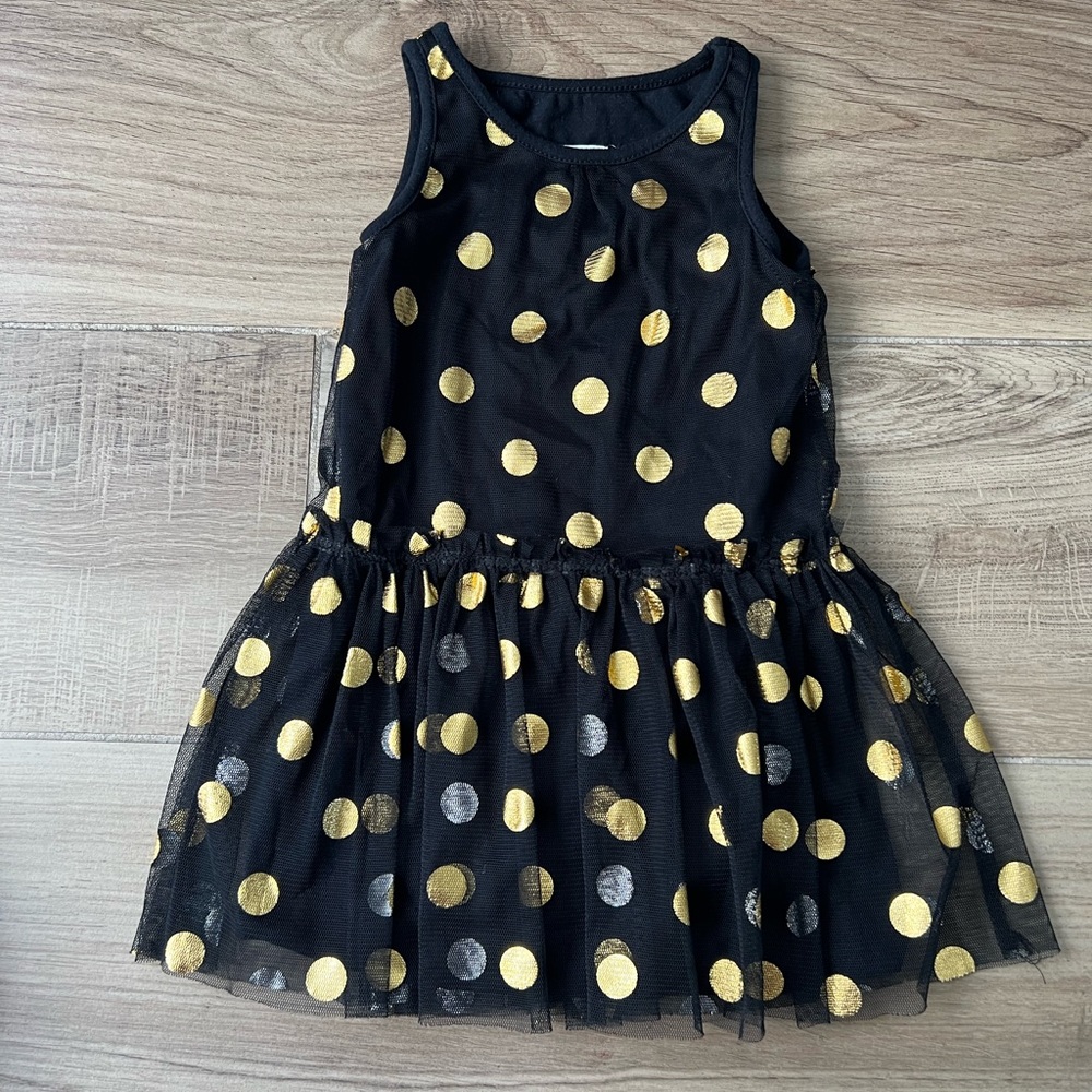 Just Fab kids Black Gold polkadot Tulle party birthday dress